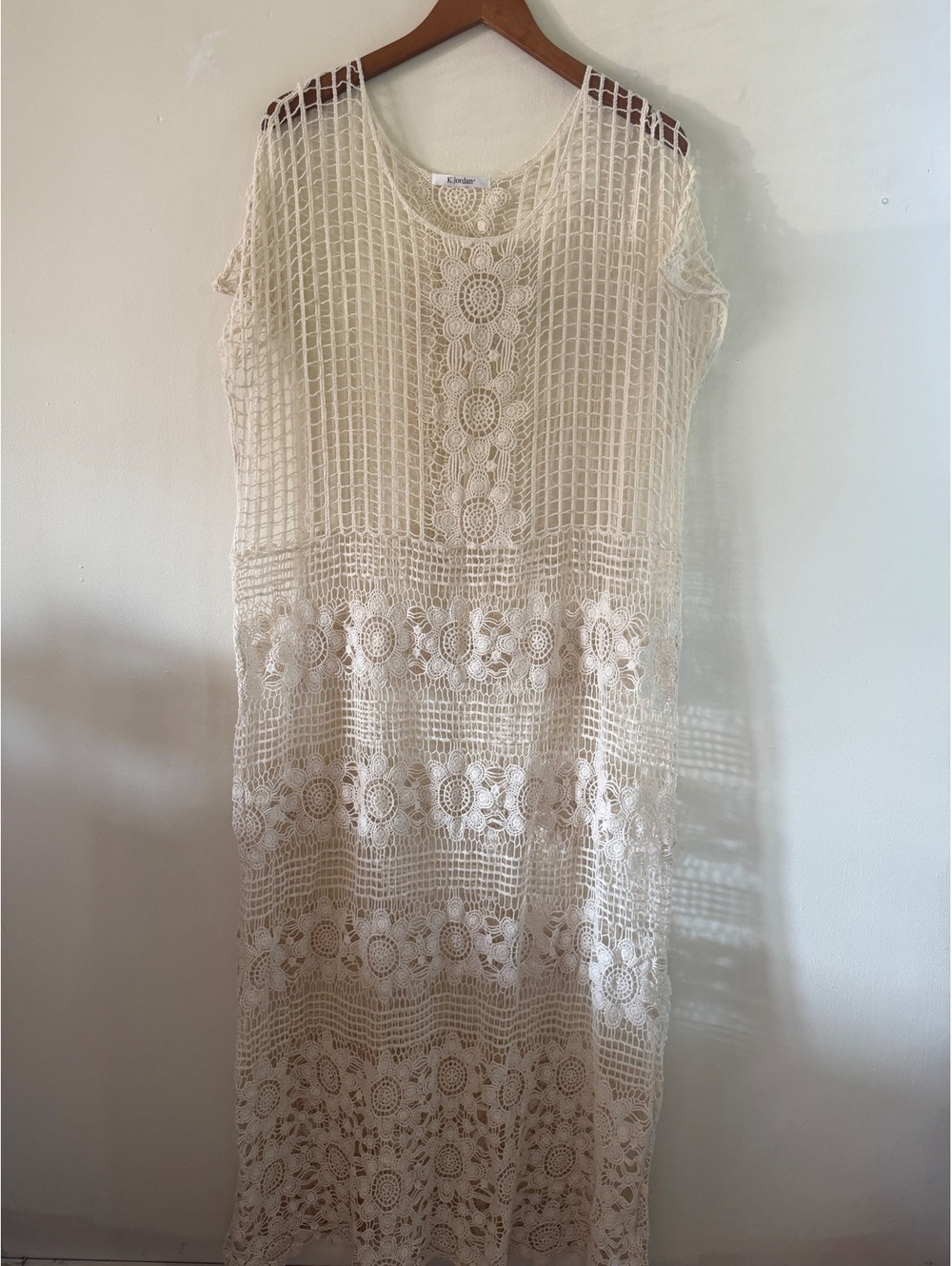 K Jordan Floral Crocheted Sheer Maxi Dress Swimsuit Coverup Boho size 2X